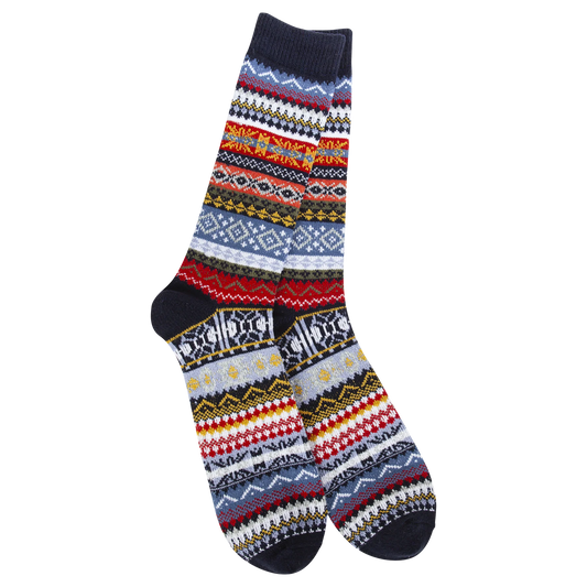 World's Softest Socks Holiday Men's Studio Crew - Navy Multi
