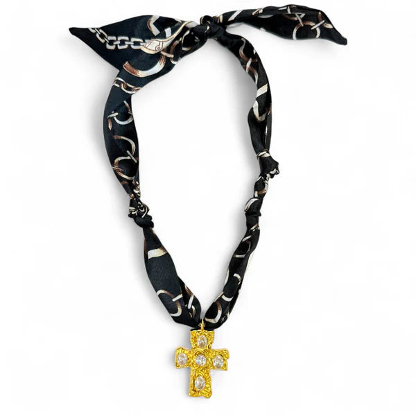 Queens Designs Scarf Necklace Cross