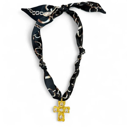 Queens Designs Scarf Necklace Cross