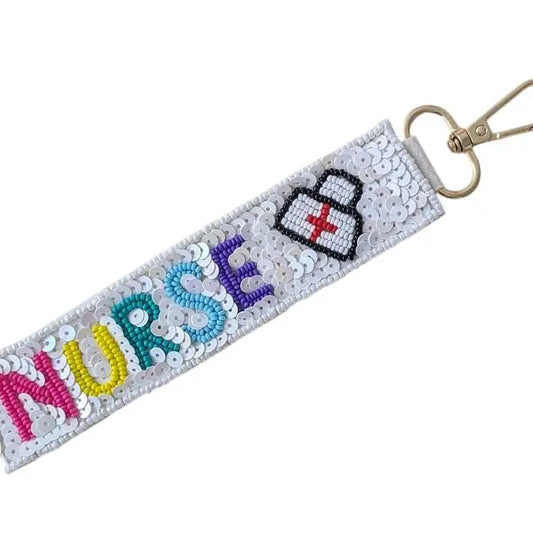 Sophia Collection Nurse Long Strip Lettering Beaded Keychain