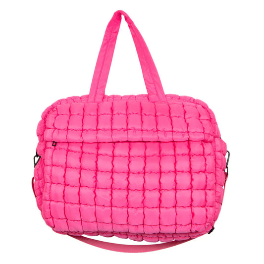 Katydid Hot Pink Quilted Duffel Weekender Bag w/ Pass Thru Slip