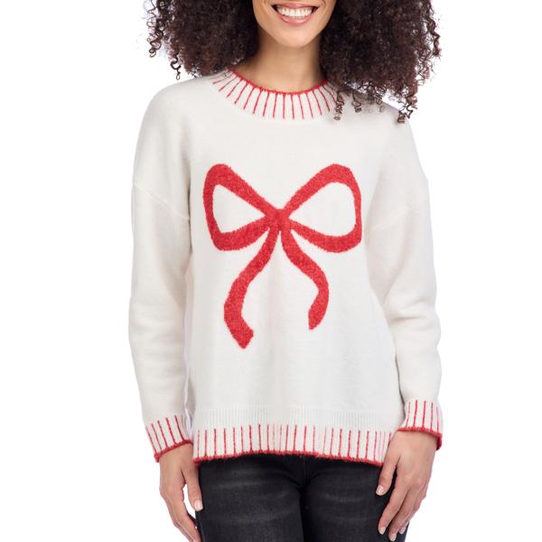 Mud Pie Wilder Bow White Sweater with Red Bow