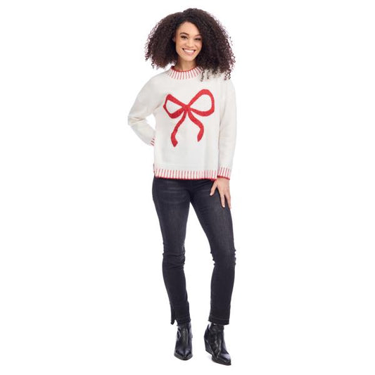 Mud Pie Wilder Bow White Sweater with Red Bow