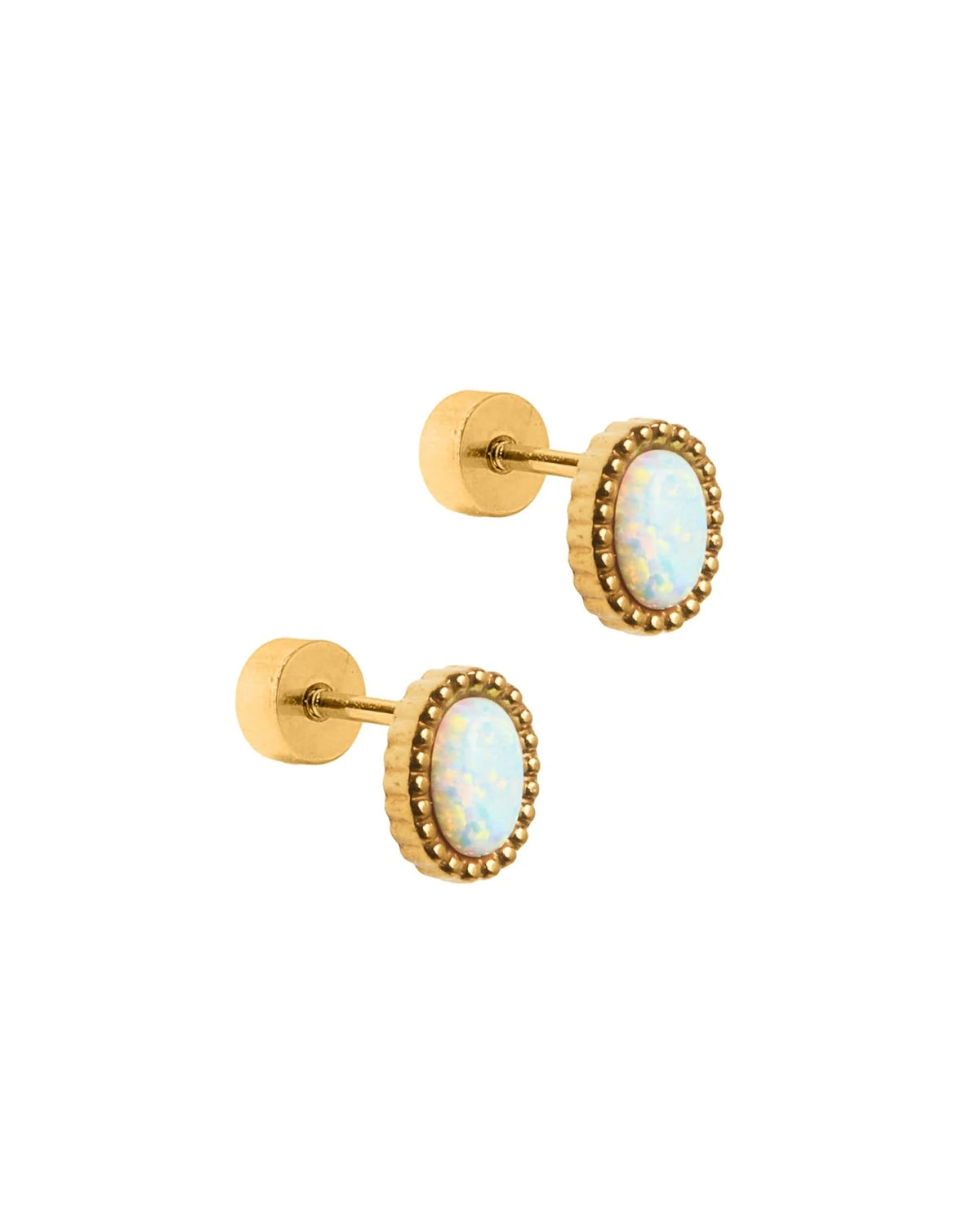 Linny Co Luna Opal White Screw Back Stud Earring