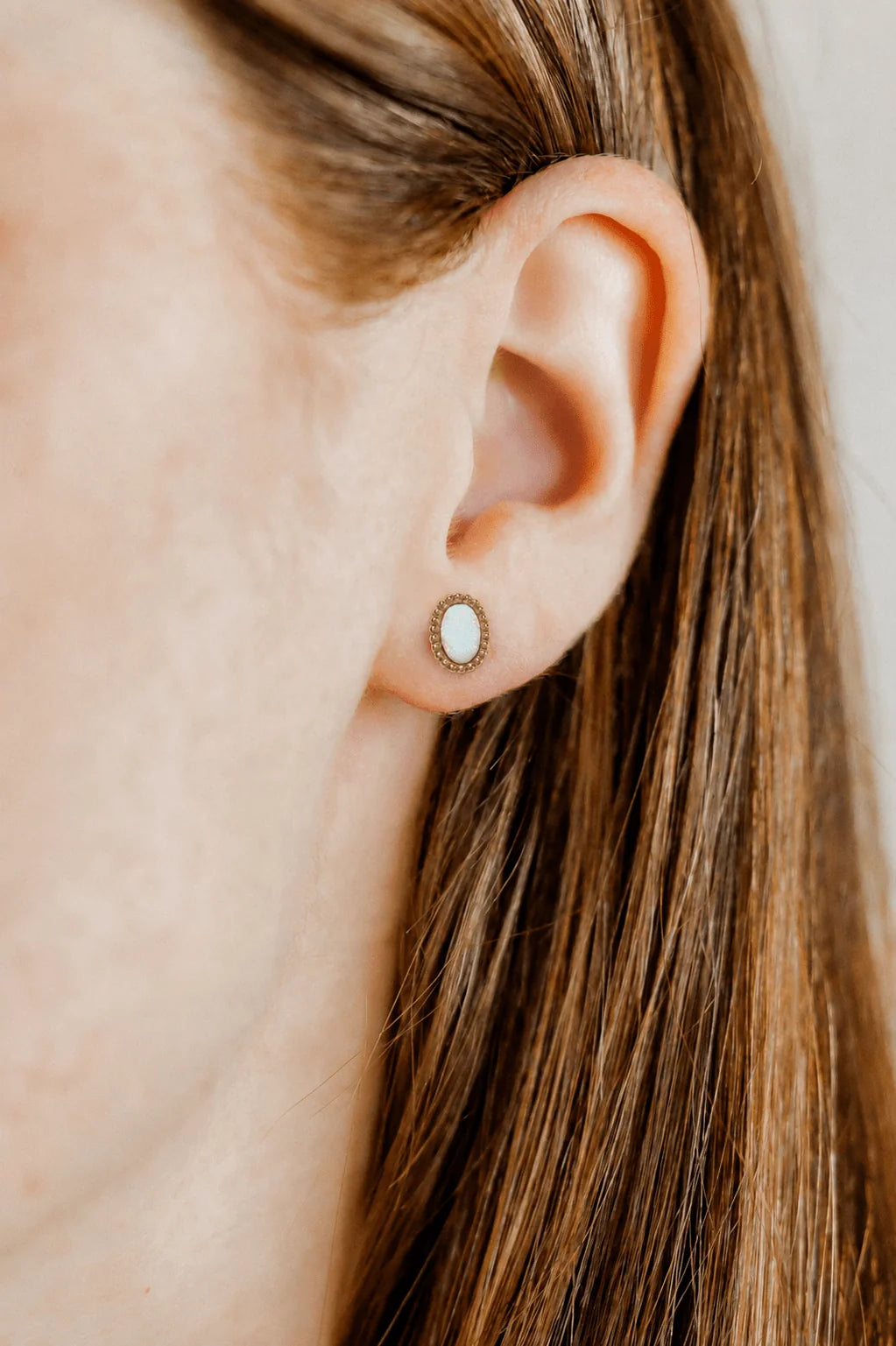 Linny Co Luna Opal White Screw Back Stud Earring