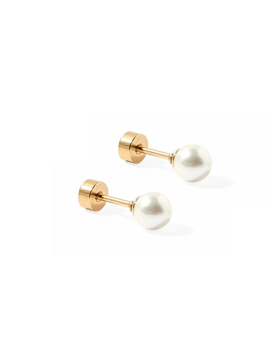 Linny Co Paton Pearl White 5mm Screw Back Stud Earrings
