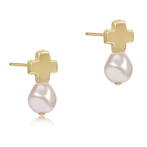 Enewton Signature Cross Gold Stud - Classic Pearl
