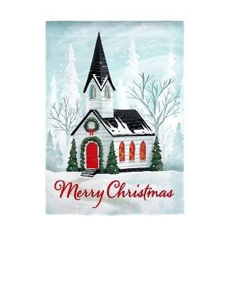 Evergreen Winter Church Applique Garden Flag