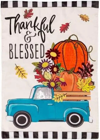 Evergreen Thankful and Blessed Fall Truck Applique Garden Flag