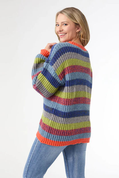 Coco+Carmen Ronado Multi Stripe Crew Neck Sweater S/M