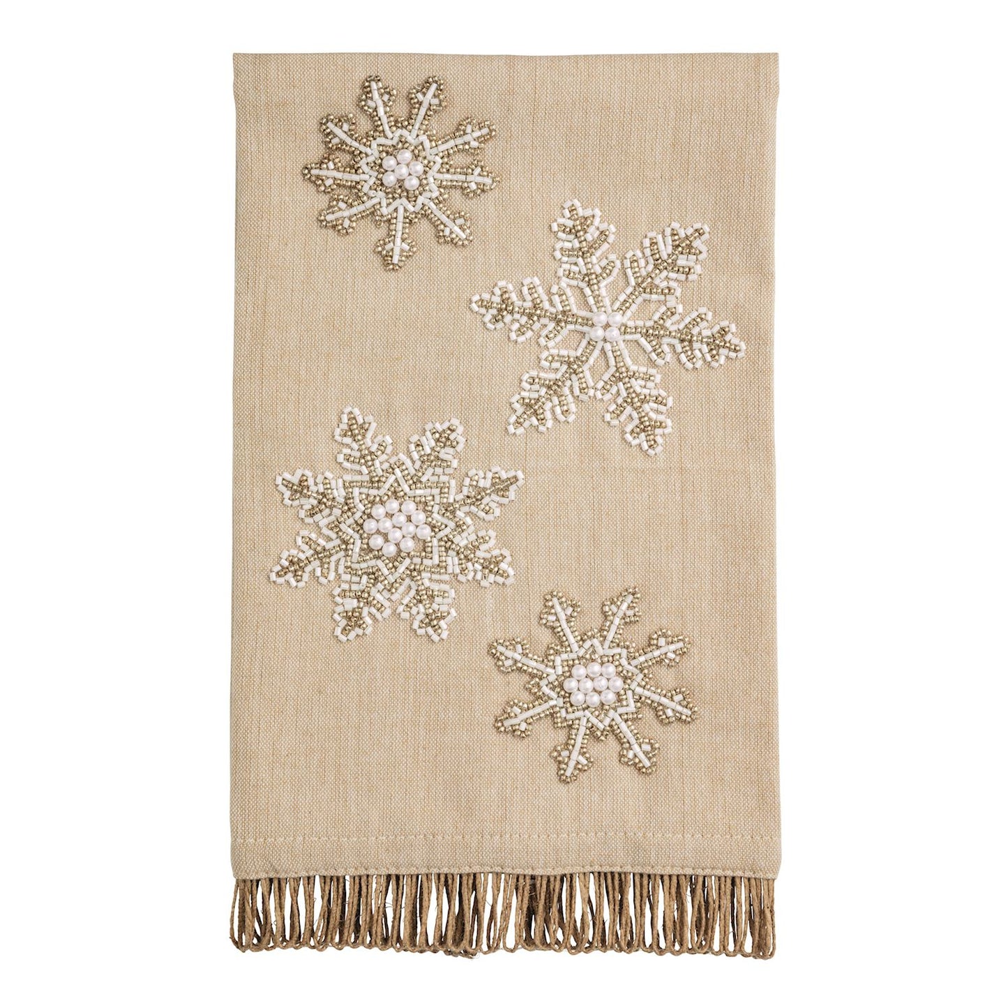 Mud Pie White Beaded Christmas Towel