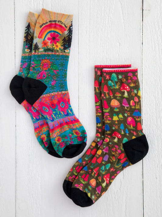 Natural Life Weekend Sock Set Floral Border