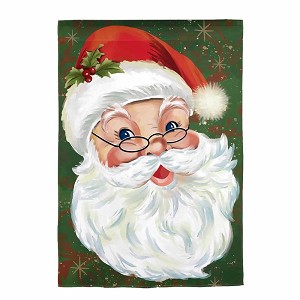 Evergreen Santa Applique House Flag
